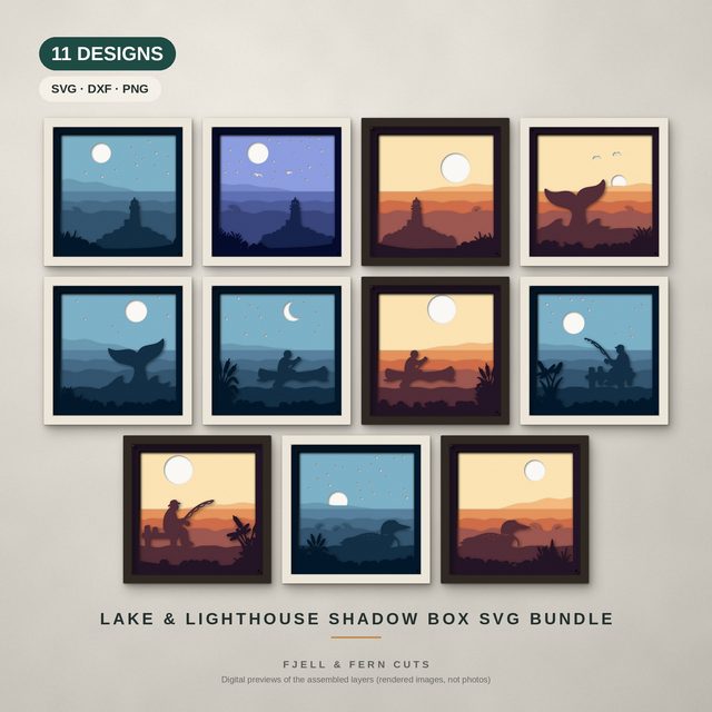 Lighthouse & Lake Bundle layered papercut shadow box