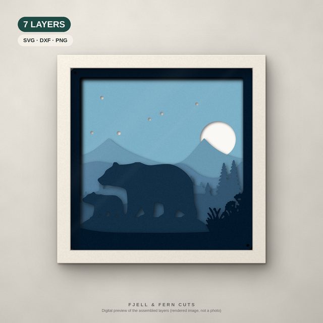 Mama Bear and Cub layered papercut shadow box