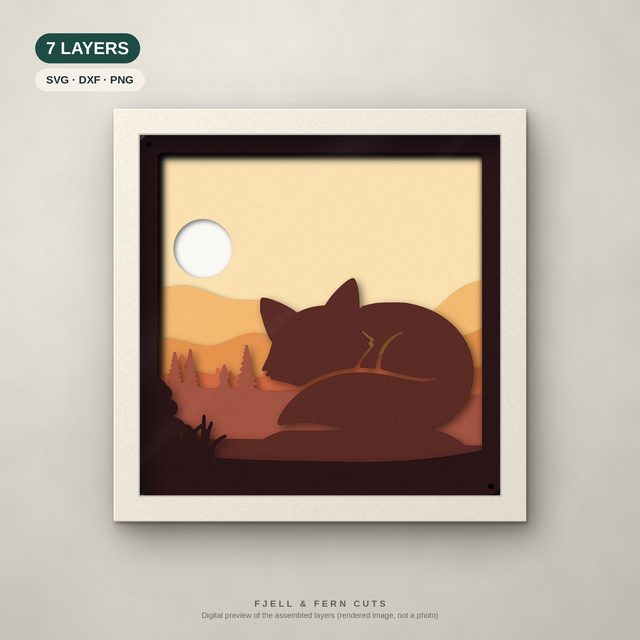Sleeping Fox layered papercut shadow box