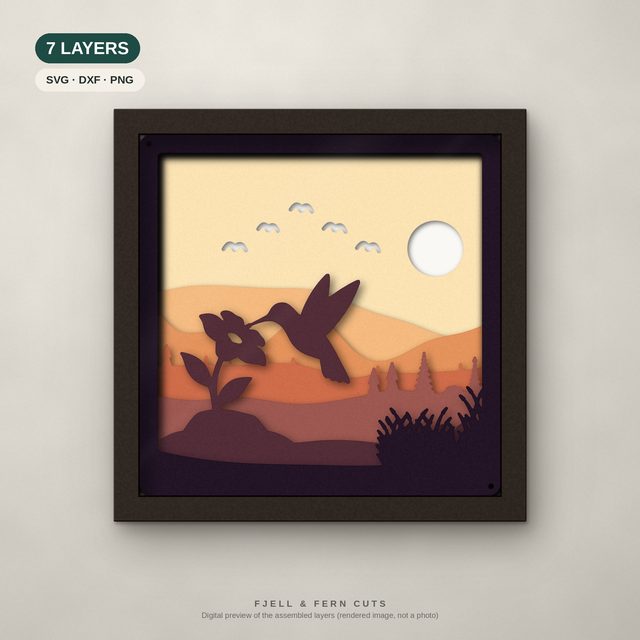 Hummingbird Flower layered papercut shadow box