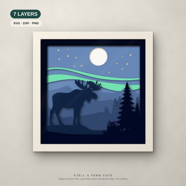 Moose layered papercut shadow box