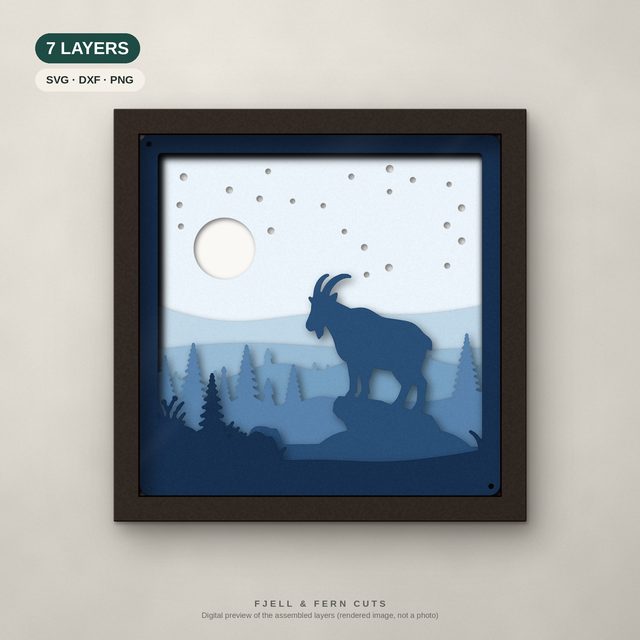 Mountain Goat layered papercut shadow box