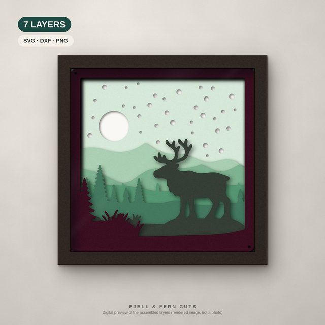 Christmas Reindeer layered papercut shadow box