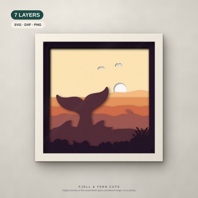 Whale Tail layered papercut shadow box